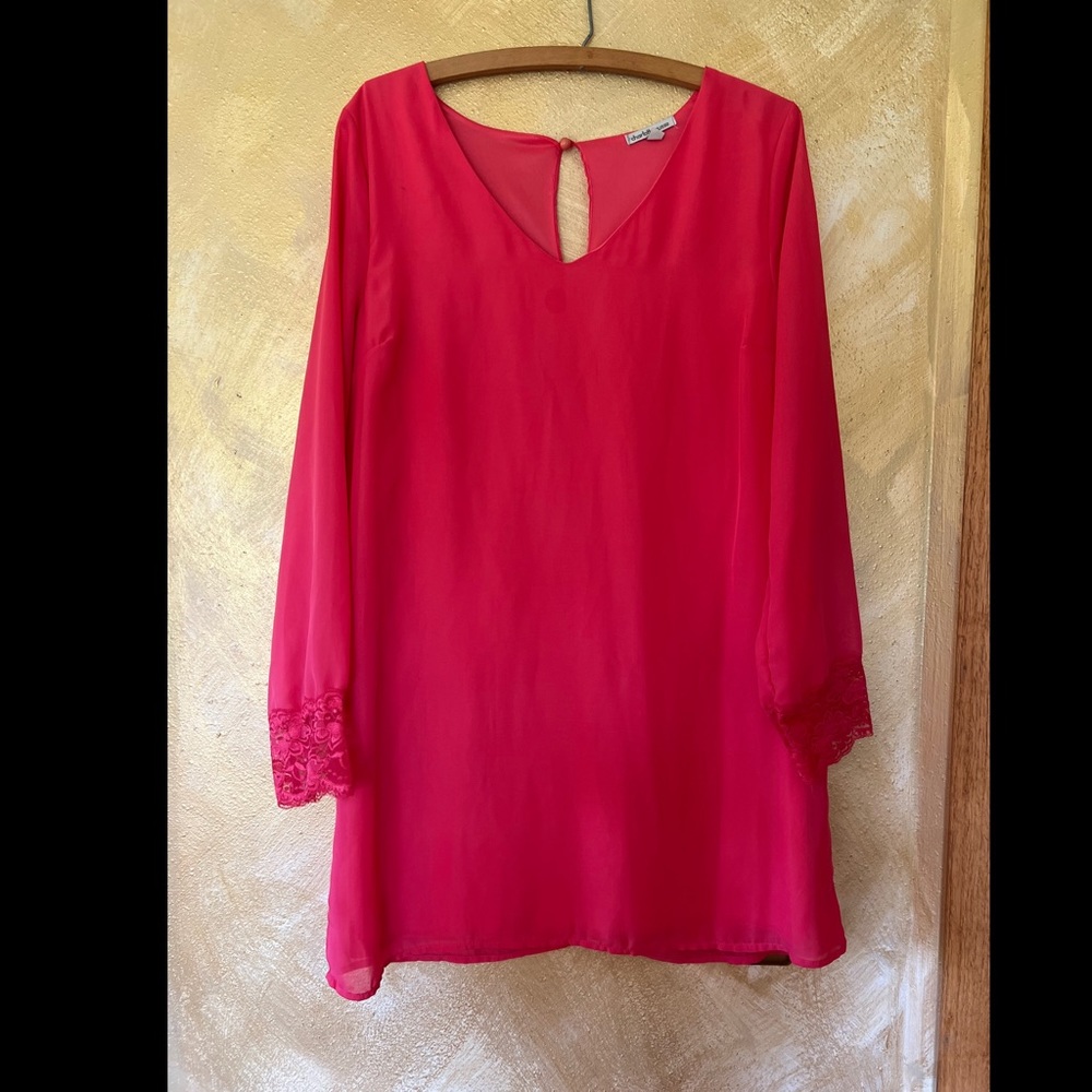 Charlotte Russe Coral Dress / Long Top with Lace Sleeve Caps